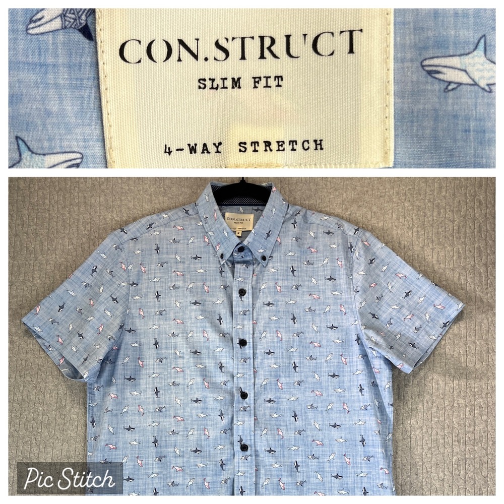 CONSTRUCT geometric shark print Dress‎ Shirt Men M Slim Fit  Button Down